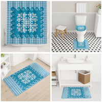 Blue Ulu Palaka Quilt Pattern Bathroom Set Hawaii Culture Breadfruit - Polynesian Pride