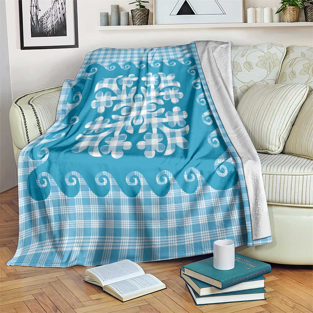 Blue Ulu Palaka Quilt Pattern Blanket Hawaii Culture Breadfruit - Polynesian Pride