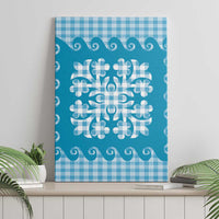 Blue Ulu Palaka Quilt Pattern Canvas Wall Art Hawaii Culture Breadfruit - Polynesian Pride