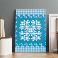 Blue Ulu Palaka Quilt Pattern Canvas Wall Art Hawaii Culture Breadfruit - Polynesian Pride