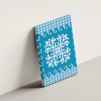 Blue Ulu Palaka Quilt Pattern Canvas Wall Art Hawaii Culture Breadfruit - Polynesian Pride