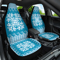 Blue Ulu Palaka Quilt Pattern Car Seat Cover Hawaii Culture Breadfruit - Polynesian Pride