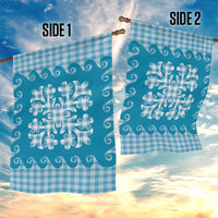 Blue Ulu Palaka Quilt Pattern Garden Flag Hawaii Culture Breadfruit - Polynesian Pride