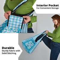 Blue Ulu Palaka Quilt Pattern Grocery Bag Hawaii Culture Breadfruit - Polynesian Pride