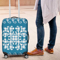 Blue Ulu Palaka Quilt Pattern Luggage Cover Hawaii Culture Breadfruit - Polynesian Pride