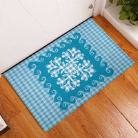 Blue Ulu Palaka Quilt Pattern Rubber Doormat Hawaii Culture Breadfruit - Polynesian Pride