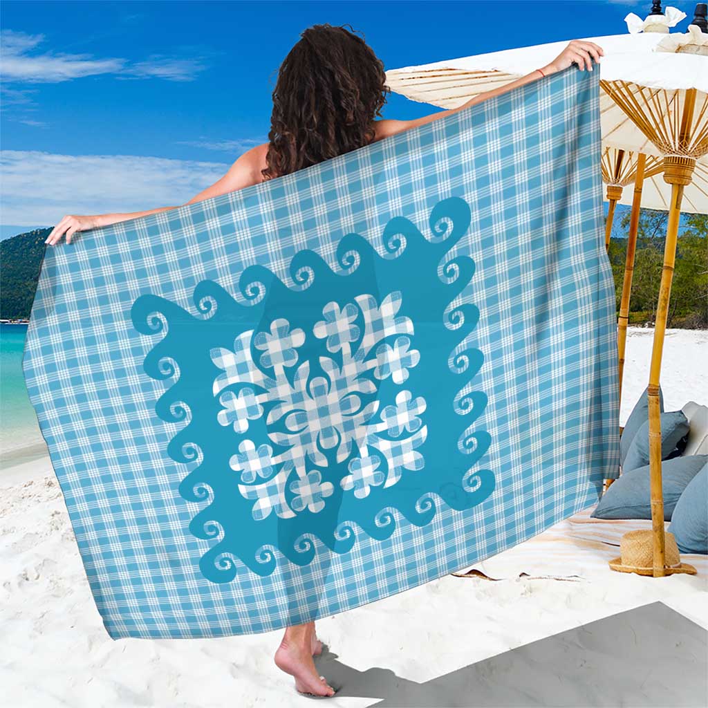 Blue Ulu Palaka Quilt Pattern Sarong Hawaii Culture Breadfruit - Polynesian Pride