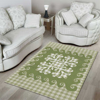 Green Ulu Palaka Quilt Pattern Area Rug Hawaii Culture Breadfruit - Polynesian Pride