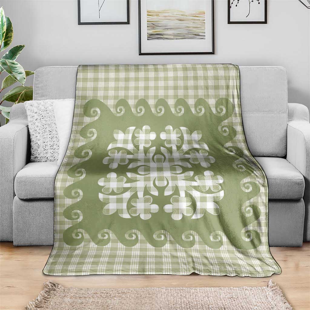 Green Ulu Palaka Quilt Pattern Blanket Hawaii Culture Breadfruit - Polynesian Pride