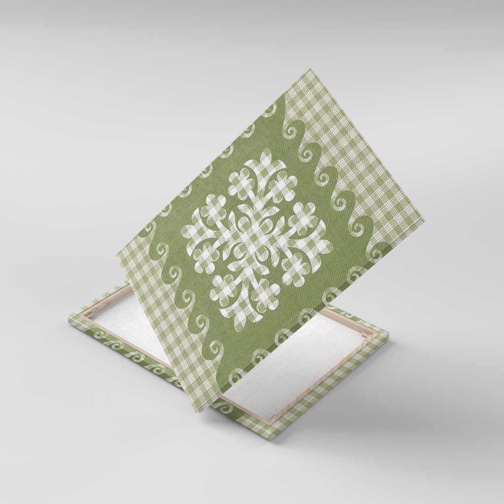 Green Ulu Palaka Quilt Pattern Canvas Wall Art Hawaii Culture Breadfruit - Polynesian Pride