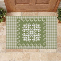 Green Ulu Palaka Quilt Pattern Rubber Doormat Hawaii Culture Breadfruit - Polynesian Pride