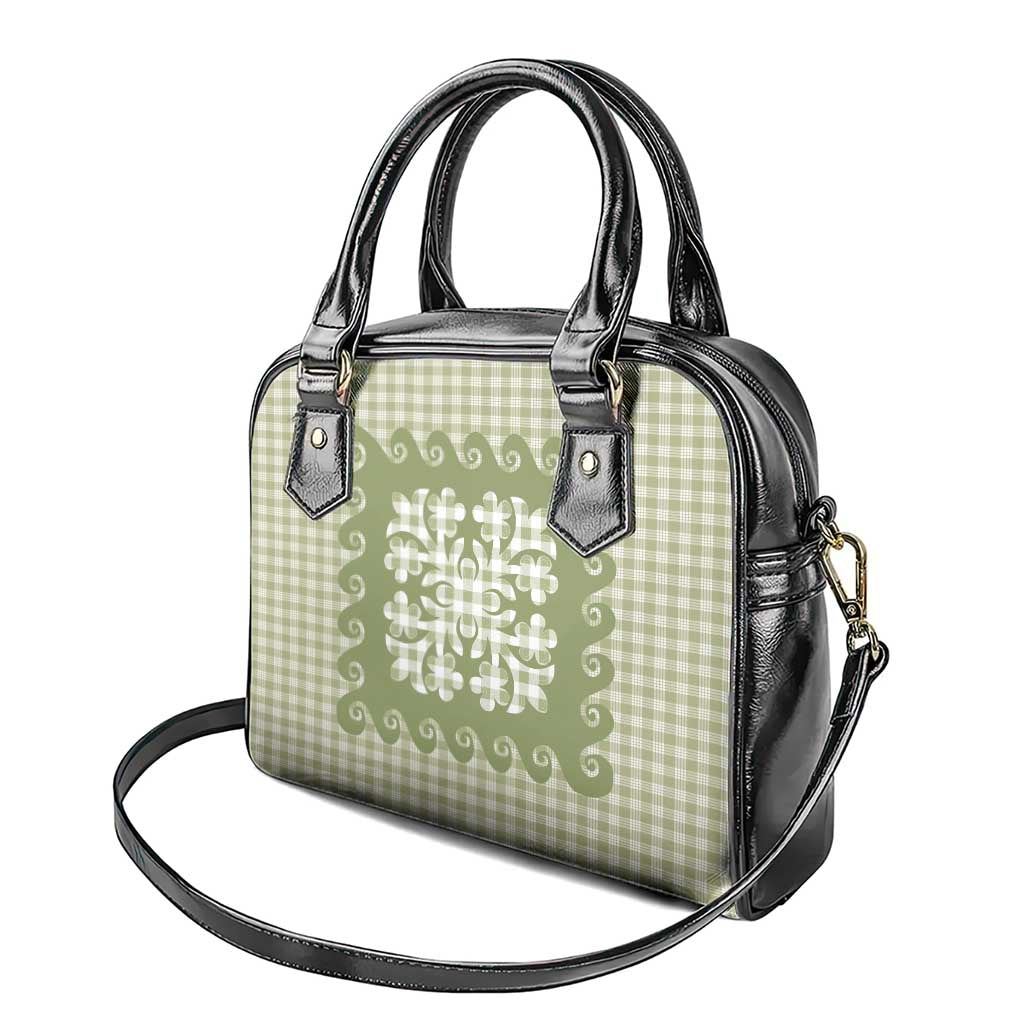 Green Ulu Palaka Quilt Pattern Shoulder Handbag Hawaii Culture Breadfruit - Polynesian Pride