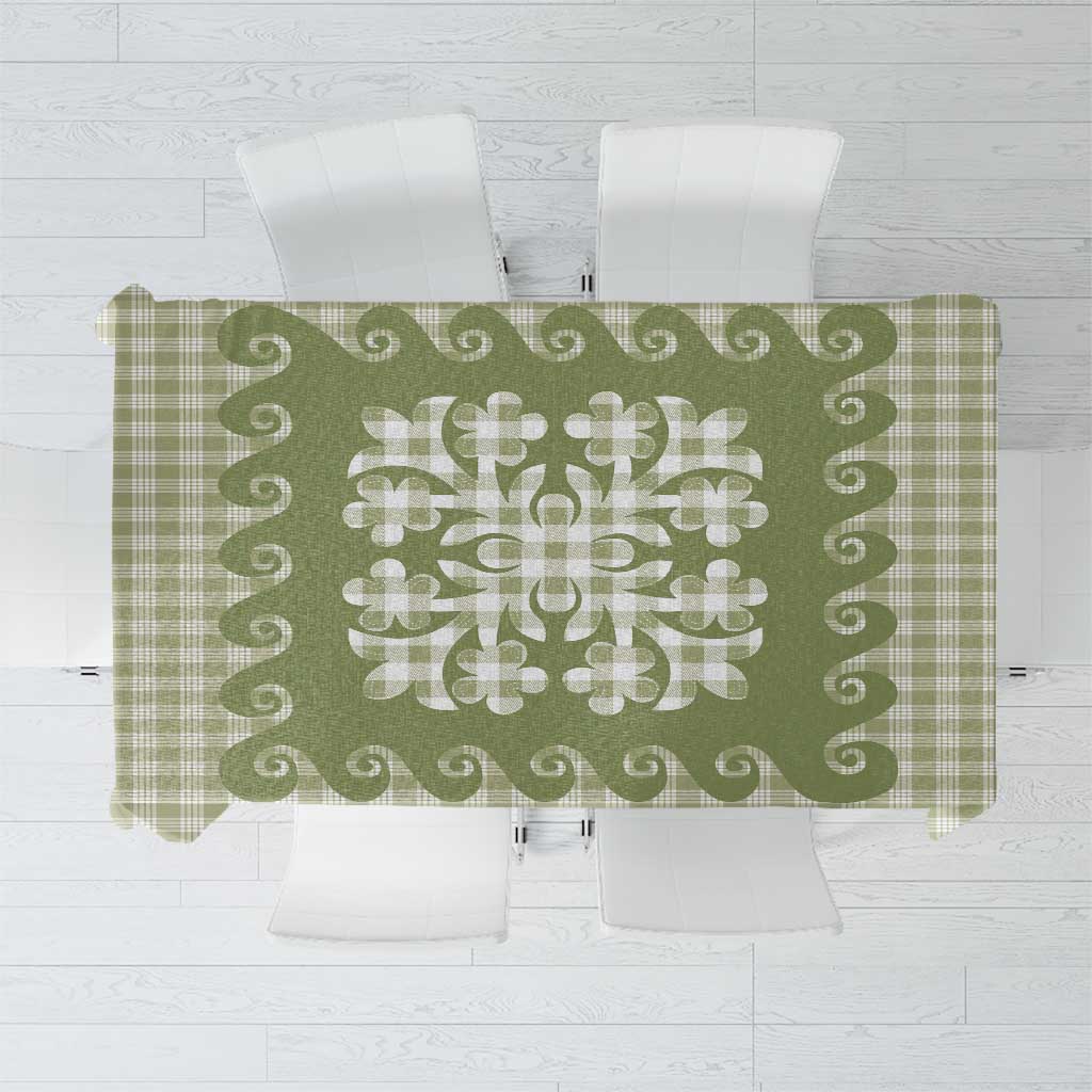 Green Ulu Palaka Quilt Pattern Tablecloth Hawaii Culture Breadfruit - Polynesian Pride