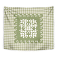 Green Ulu Palaka Quilt Pattern Tapestry Hawaii Culture Breadfruit - Polynesian Pride