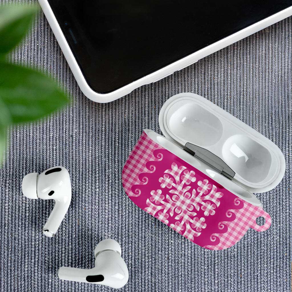 Pink Ulu Palaka Quilt Pattern AirPods Case Hawaii Culture Breadfruit - Polynesian Pride