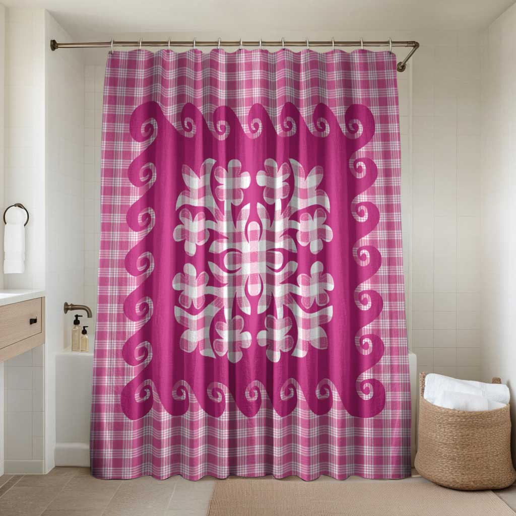 Pink Ulu Palaka Quilt Pattern Bathroom Set Hawaii Culture Breadfruit - Polynesian Pride