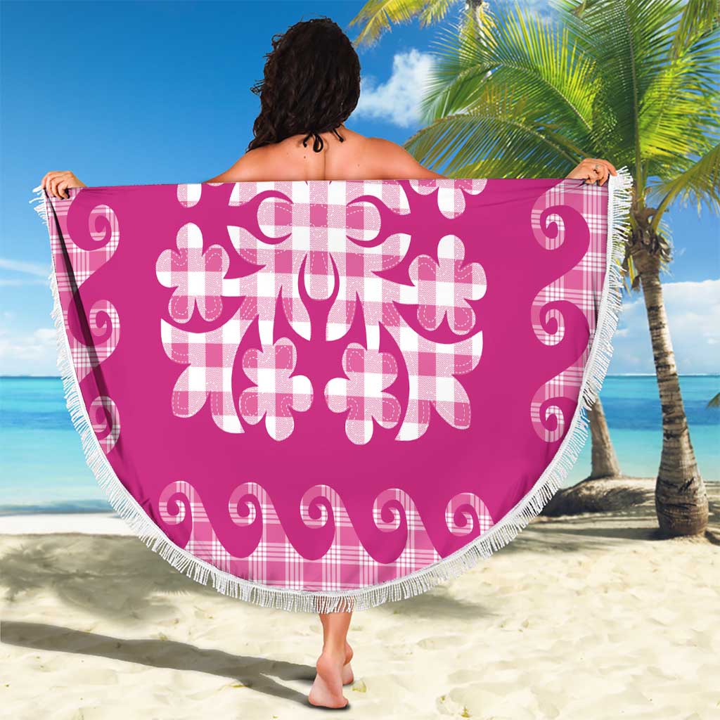 Pink Ulu Palaka Quilt Pattern Beach Blanket Hawaii Culture Breadfruit - Polynesian Pride
