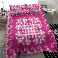 Pink Ulu Palaka Quilt Pattern Bedding Set Hawaii Culture Breadfruit - Polynesian Pride