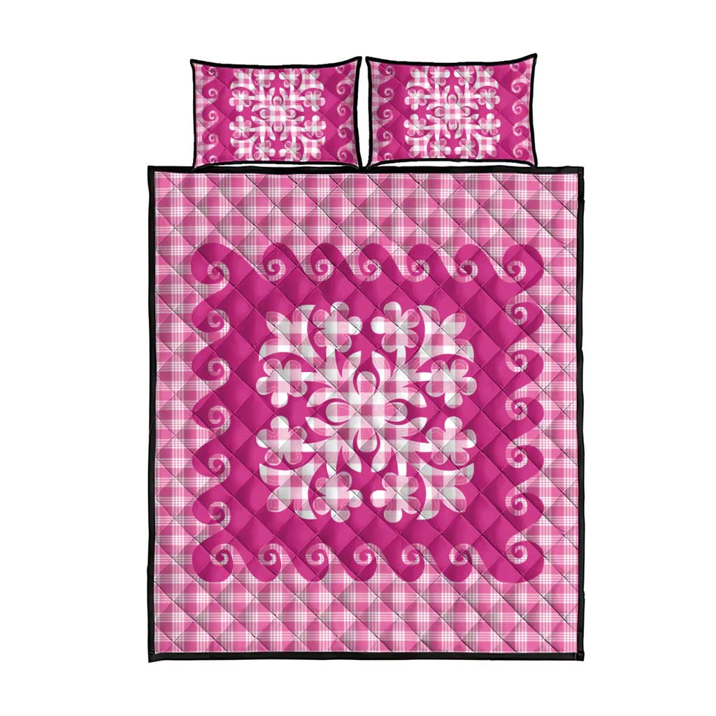 Pink Ulu Palaka Quilt Pattern Quilt Bed Set Hawaii Culture Breadfruit - Polynesian Pride