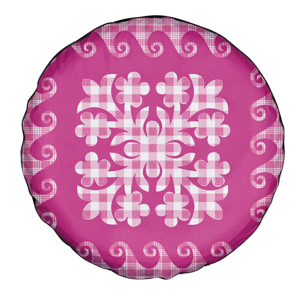 Pink Ulu Palaka Quilt Pattern Spare Tire Cover Hawaii Culture Breadfruit - Polynesian Pride