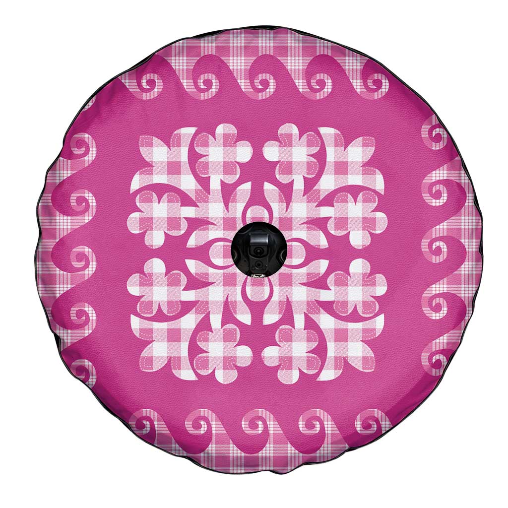Pink Ulu Palaka Quilt Pattern Spare Tire Cover Hawaii Culture Breadfruit - Polynesian Pride