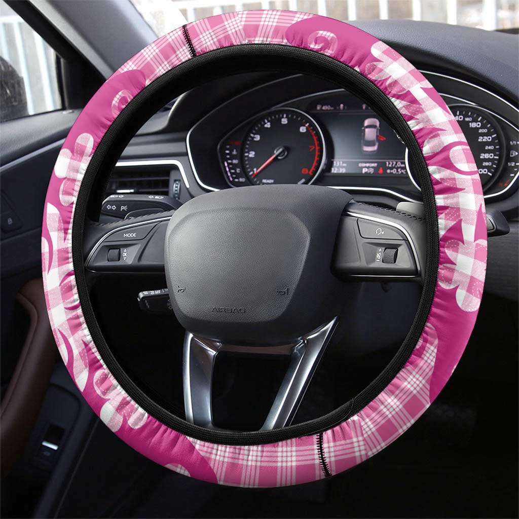 Pink Ulu Palaka Quilt Pattern Steering Wheel Cover Hawaii Culture Breadfruit - Polynesian Pride
