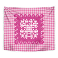 Pink Ulu Palaka Quilt Pattern Tapestry Hawaii Culture Breadfruit - Polynesian Pride