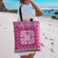 Pink Ulu Palaka Quilt Pattern Tote Bag Hawaii Culture Breadfruit - Polynesian Pride