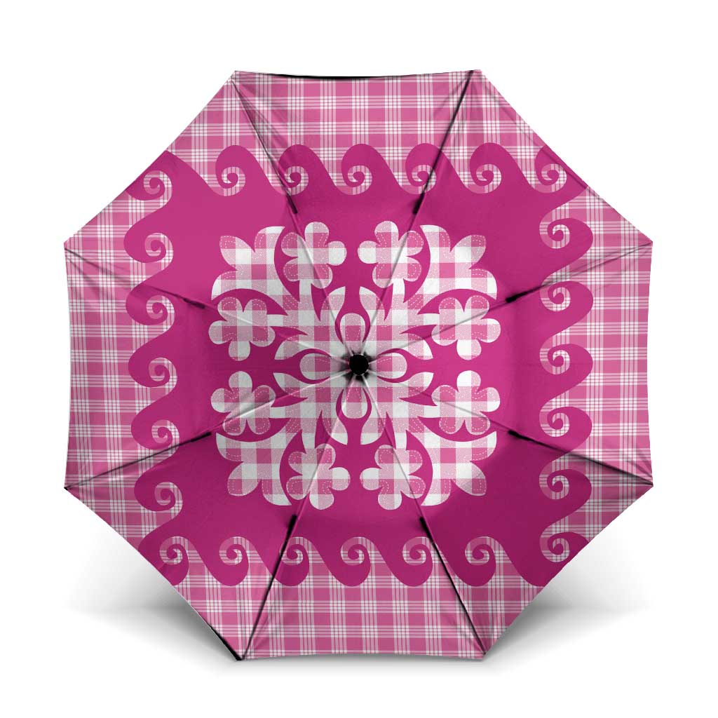 Pink Ulu Palaka Quilt Pattern Umbrella Hawaii Culture Breadfruit - Polynesian Pride