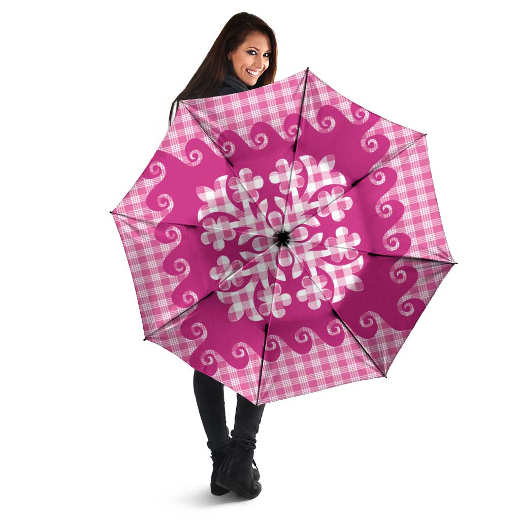 Pink Ulu Palaka Quilt Pattern Umbrella Hawaii Culture Breadfruit - Polynesian Pride