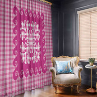 Pink Ulu Palaka Quilt Pattern Window Curtain Hawaii Culture Breadfruit - Polynesian Pride