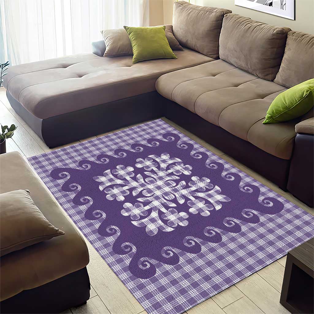 Purple Ulu Palaka Quilt Pattern Area Rug Hawaii Culture Breadfruit - Polynesian Pride