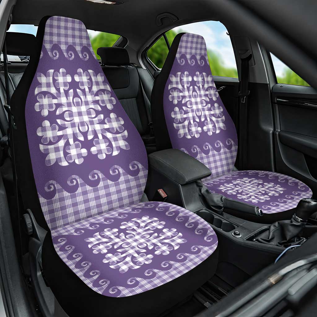Purple Ulu Palaka Quilt Pattern Car Seat Cover Hawaii Culture Breadfruit - Polynesian Pride