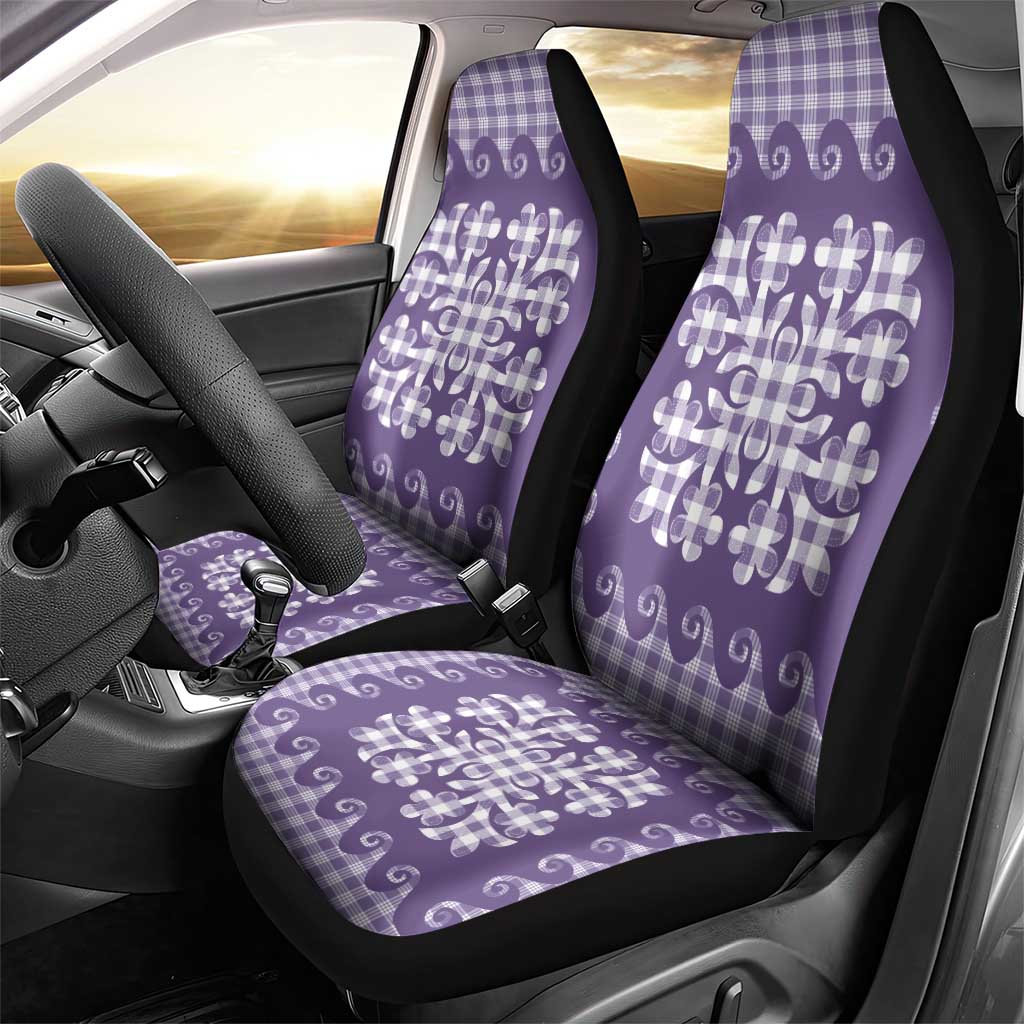 Purple Ulu Palaka Quilt Pattern Car Seat Cover Hawaii Culture Breadfruit - Polynesian Pride