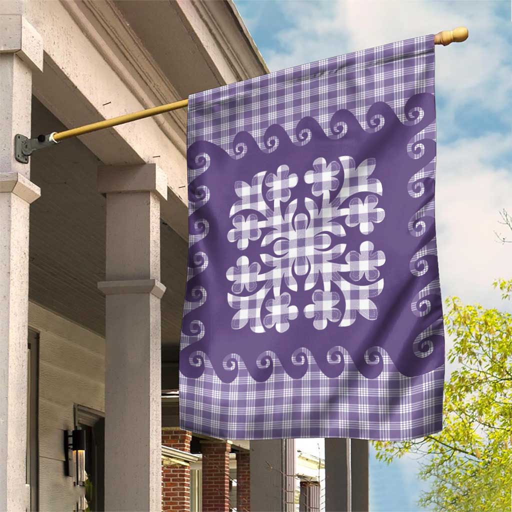 Purple Ulu Palaka Quilt Pattern Garden Flag Hawaii Culture Breadfruit - Polynesian Pride