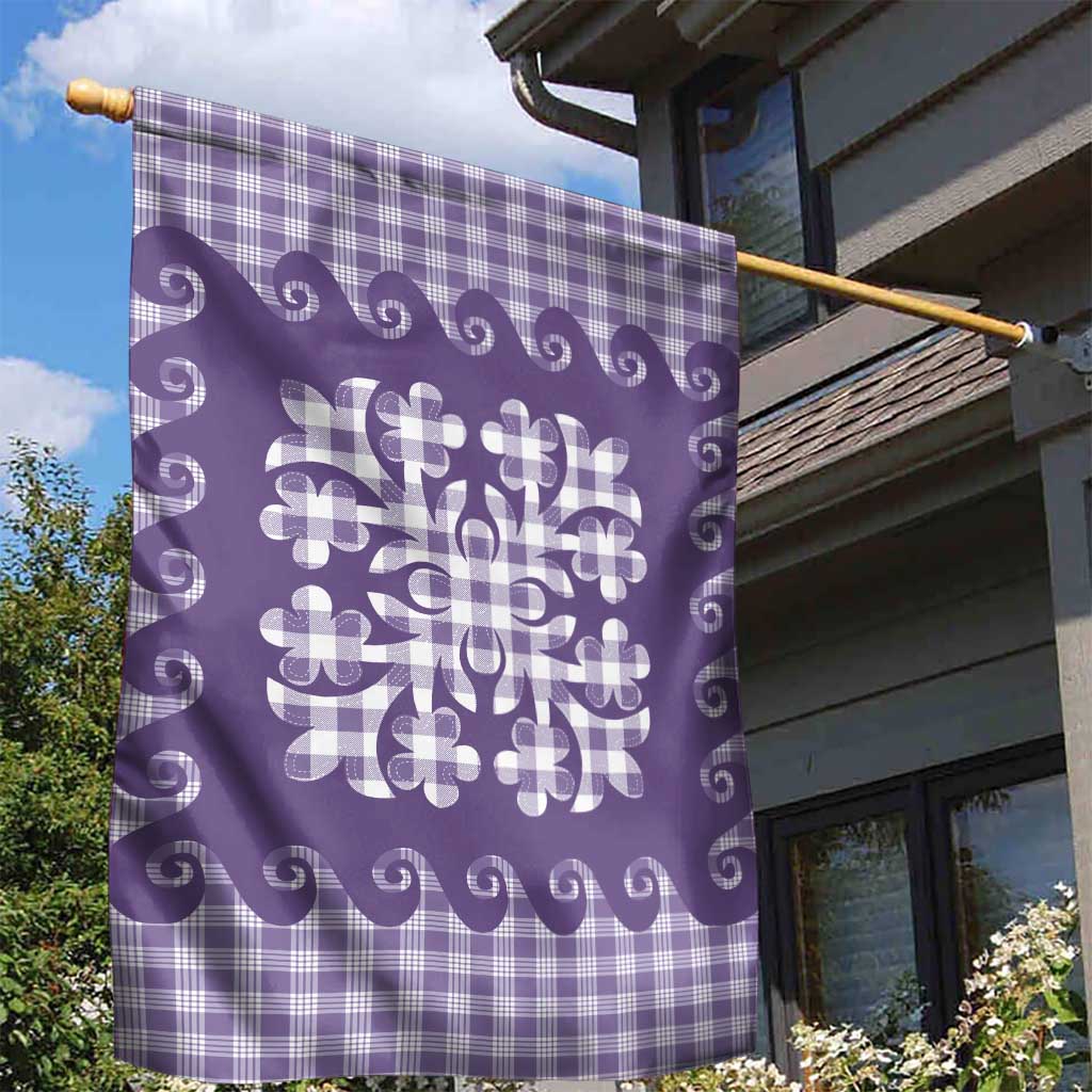 Purple Ulu Palaka Quilt Pattern Garden Flag Hawaii Culture Breadfruit - Polynesian Pride