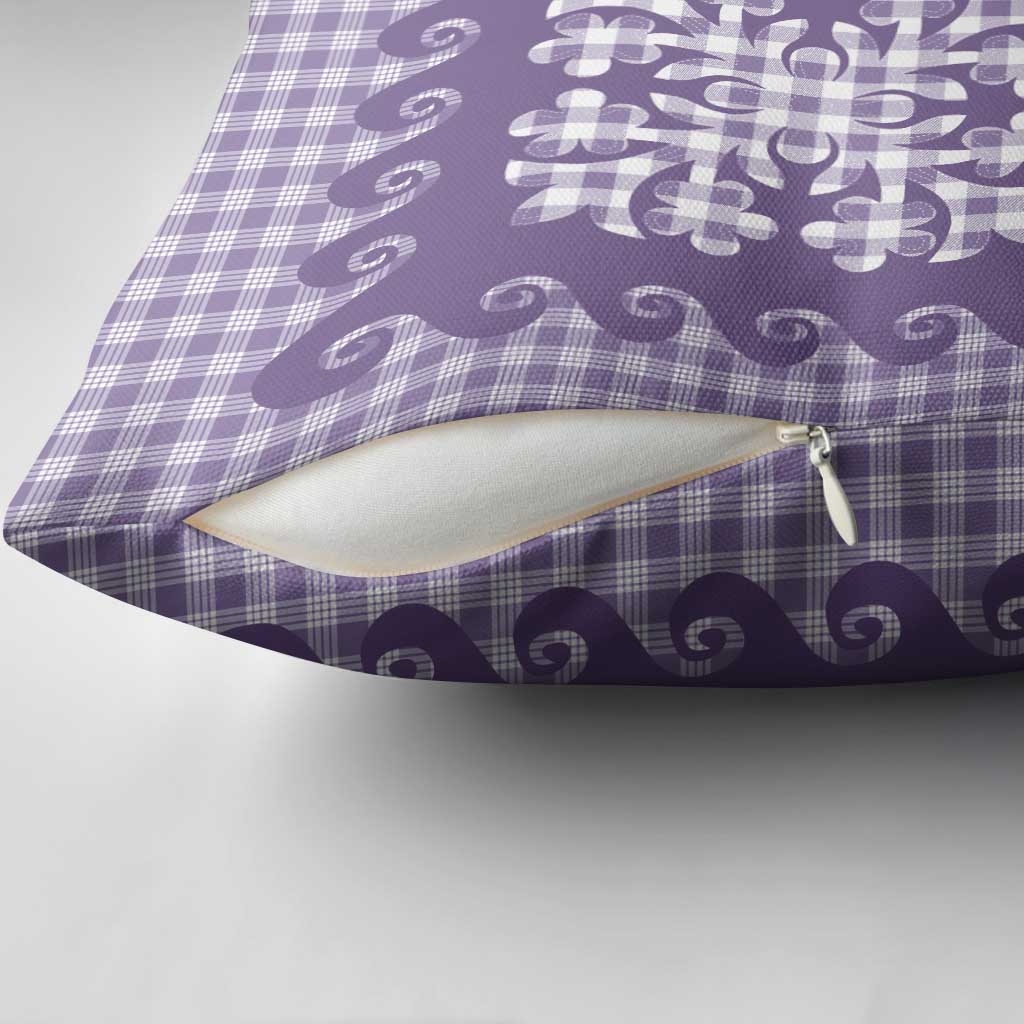 Purple Ulu Palaka Quilt Pattern Pillow Cover Hawaii Culture Breadfruit - Polynesian Pride