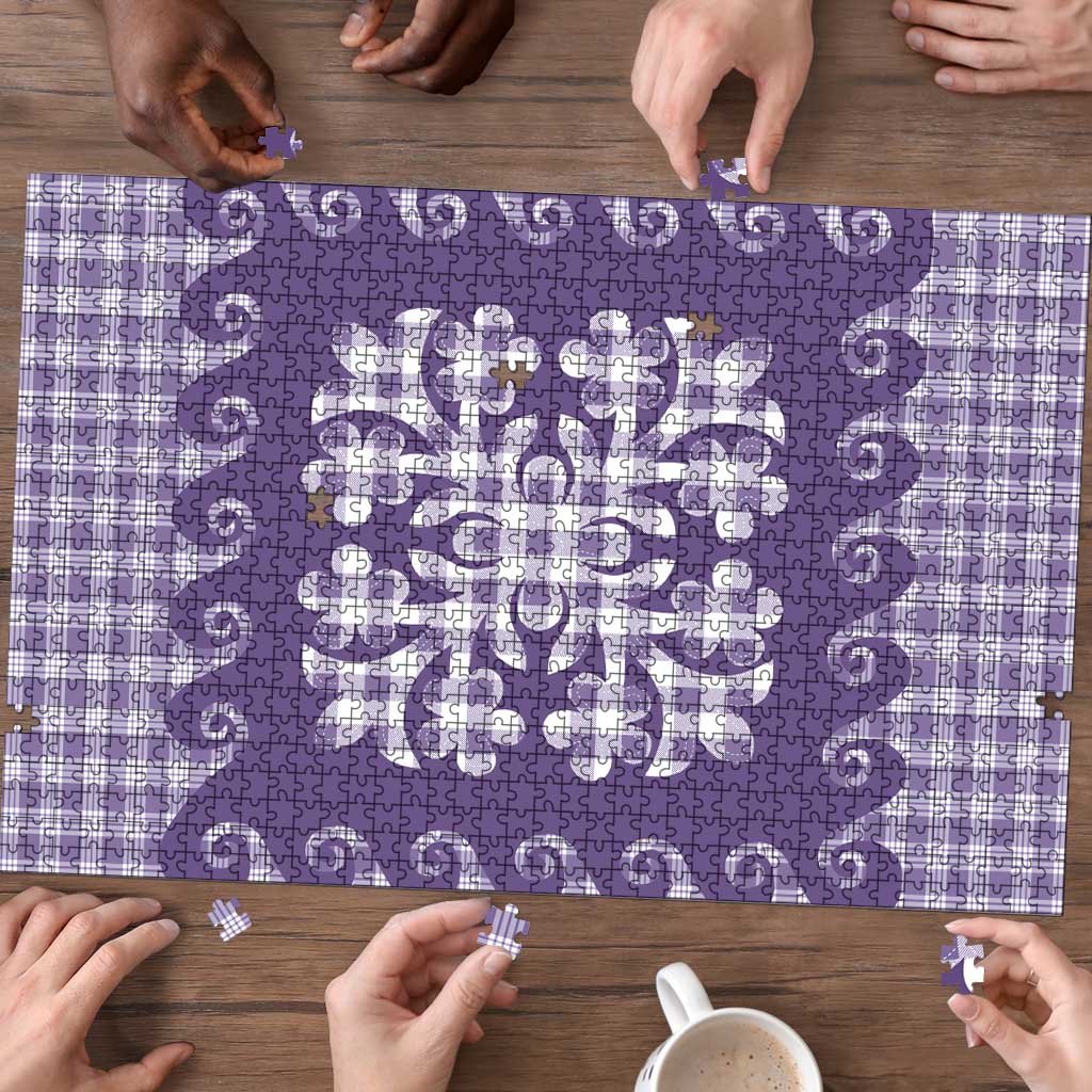 Purple Ulu Palaka Quilt Pattern Puzzle Hawaii Culture Breadfruit - Polynesian Pride