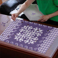 Purple Ulu Palaka Quilt Pattern Puzzle Hawaii Culture Breadfruit - Polynesian Pride