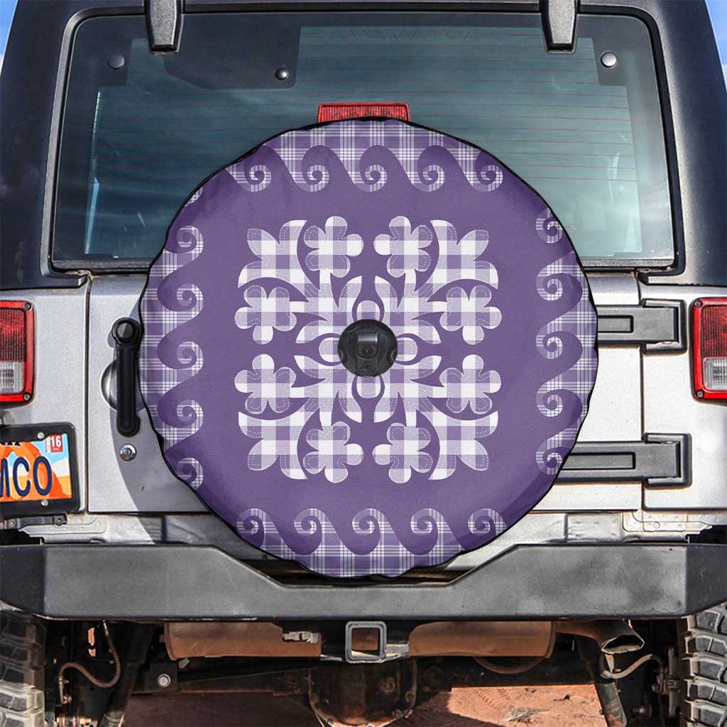 Purple Ulu Palaka Quilt Pattern Spare Tire Cover Hawaii Culture Breadfruit - Polynesian Pride