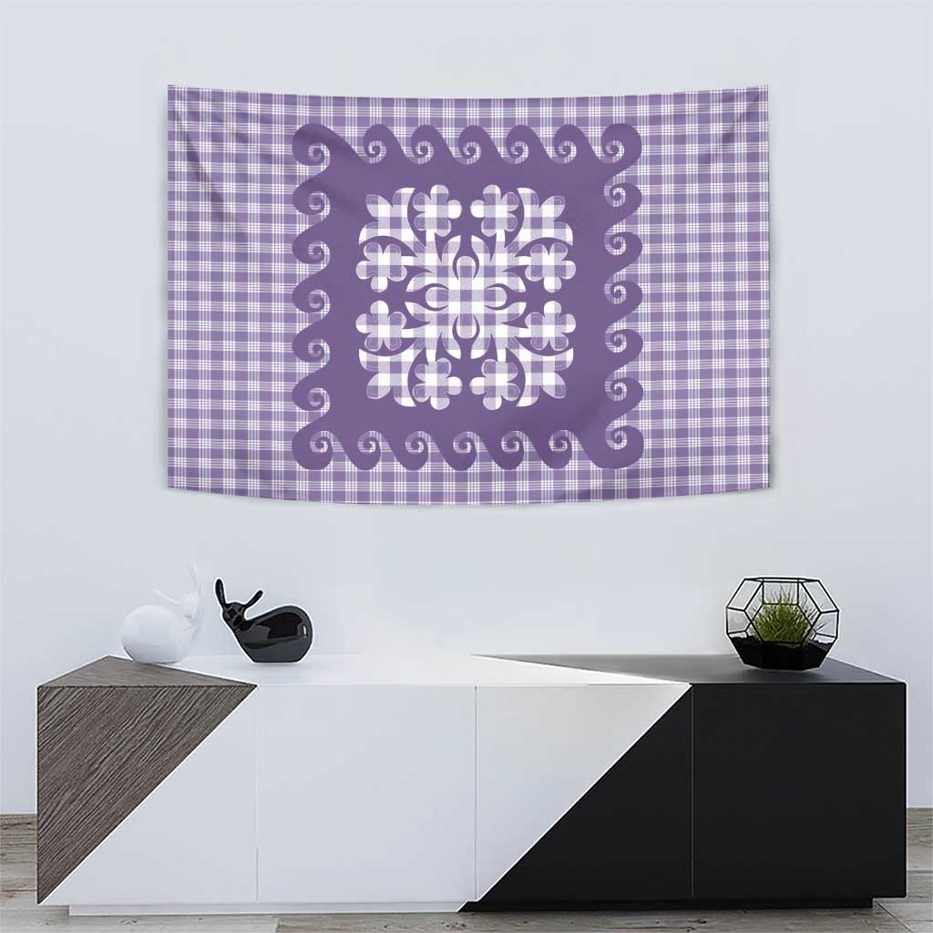 Purple Ulu Palaka Quilt Pattern Tapestry Hawaii Culture Breadfruit - Polynesian Pride