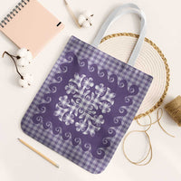 Purple Ulu Palaka Quilt Pattern Tote Bag Hawaii Culture Breadfruit - Polynesian Pride