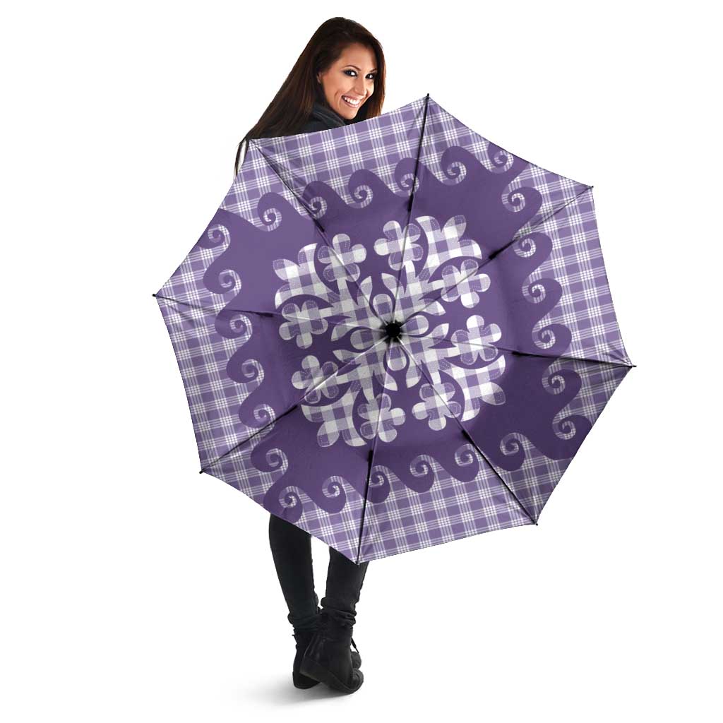 Purple Ulu Palaka Quilt Pattern Umbrella Hawaii Culture Breadfruit - Polynesian Pride