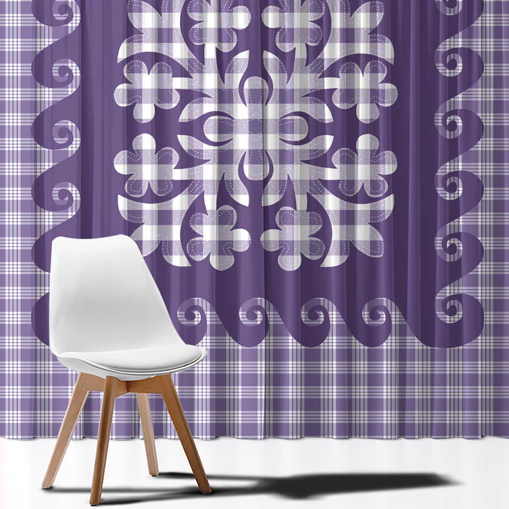 Purple Ulu Palaka Quilt Pattern Window Curtain Hawaii Culture Breadfruit - Polynesian Pride