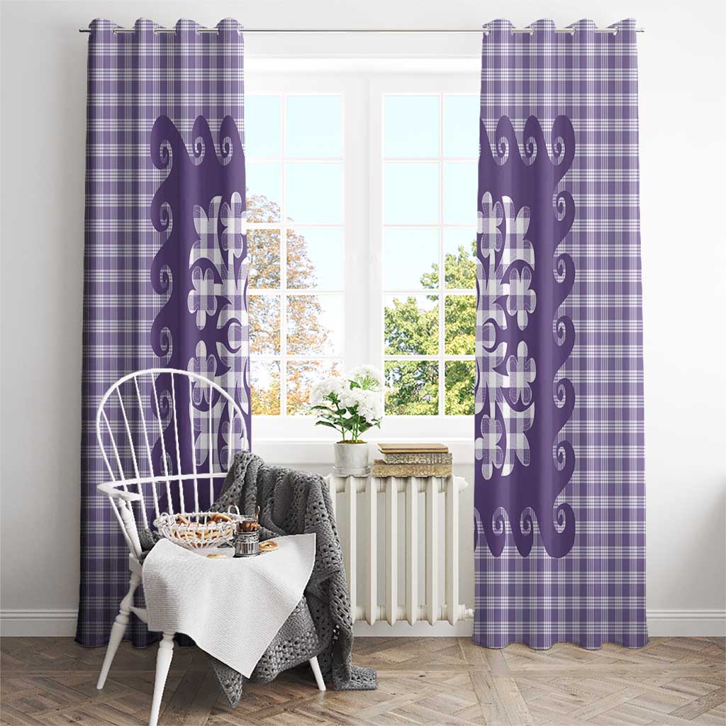 Purple Ulu Palaka Quilt Pattern Window Curtain Hawaii Culture Breadfruit - Polynesian Pride