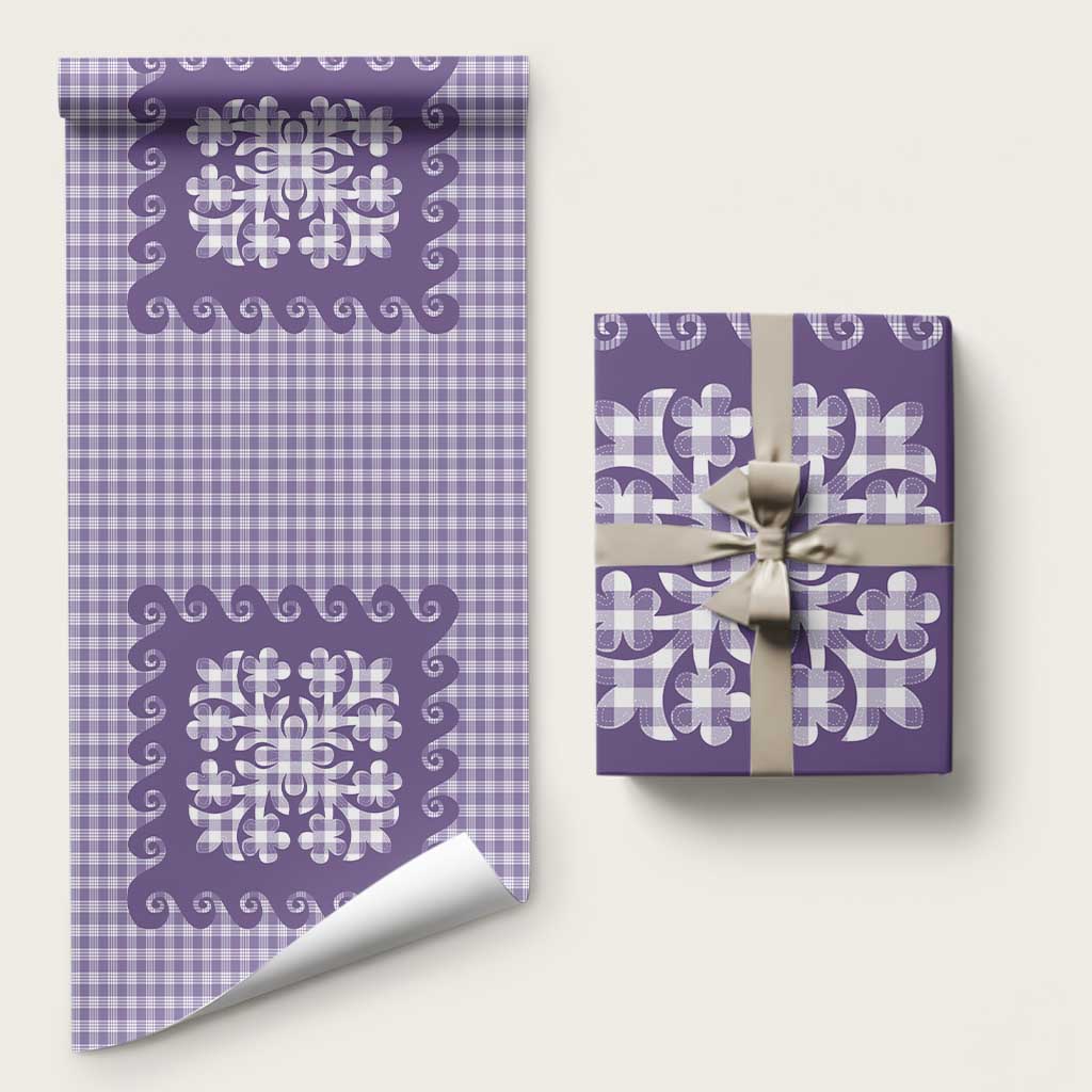 Purple Ulu Palaka Quilt Pattern Wrapping Paper Hawaii Culture Breadfruit - Polynesian Pride