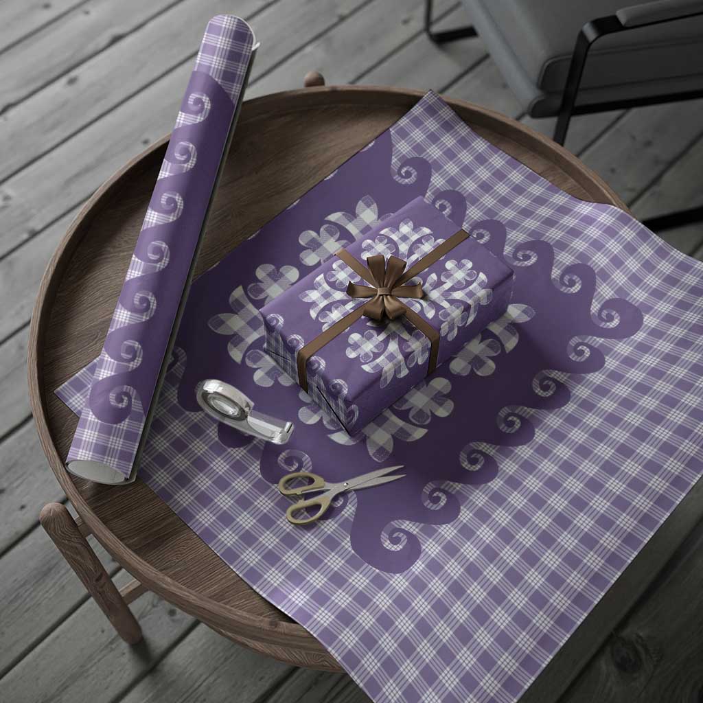 Purple Ulu Palaka Quilt Pattern Wrapping Paper Hawaii Culture Breadfruit - Polynesian Pride
