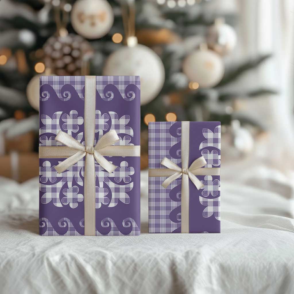 Purple Ulu Palaka Quilt Pattern Wrapping Paper Hawaii Culture Breadfruit - Polynesian Pride