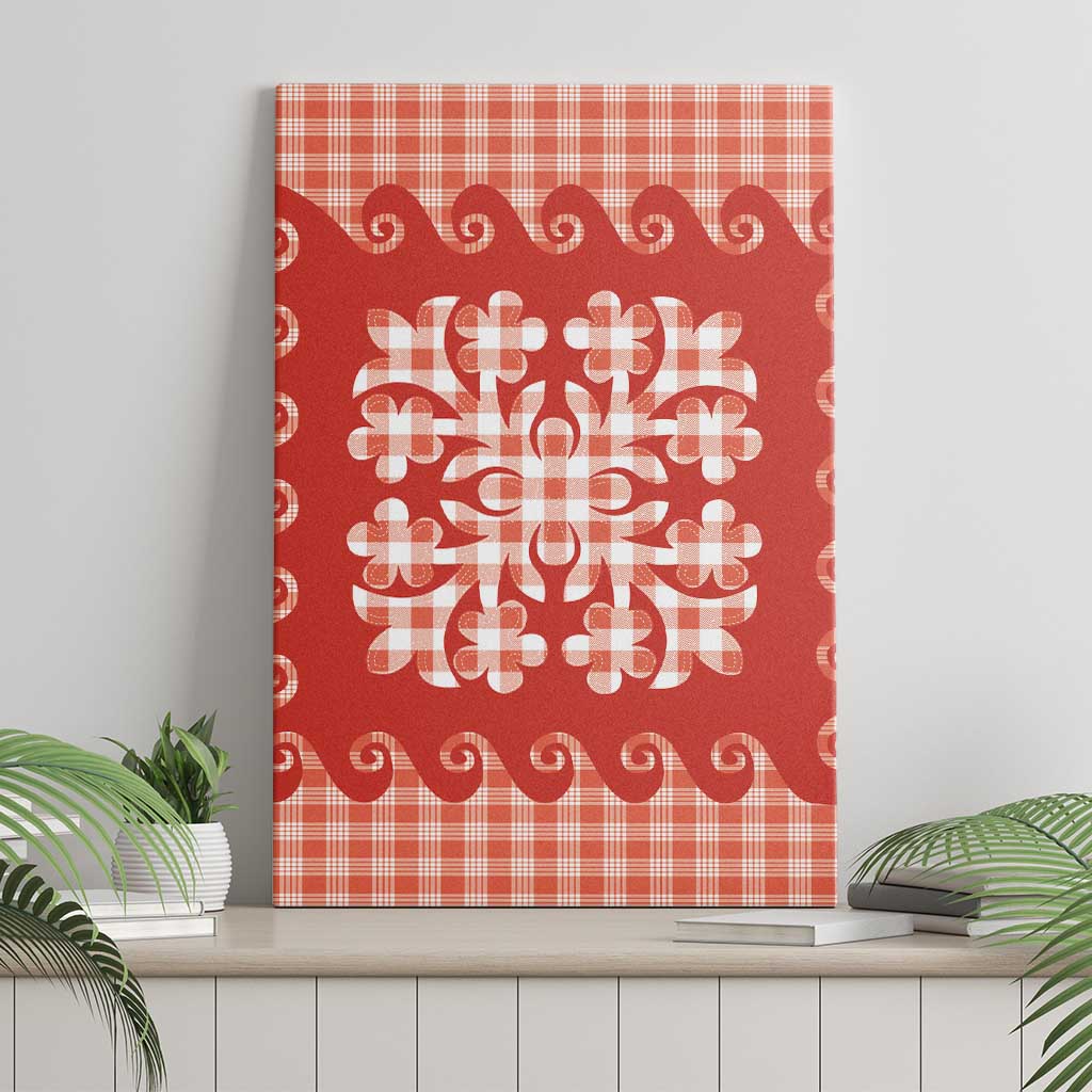 Red Ulu Palaka Quilt Pattern Canvas Wall Art Hawaii Culture Breadfruit - Polynesian Pride