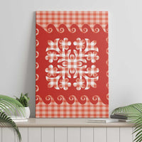 Red Ulu Palaka Quilt Pattern Canvas Wall Art Hawaii Culture Breadfruit - Polynesian Pride